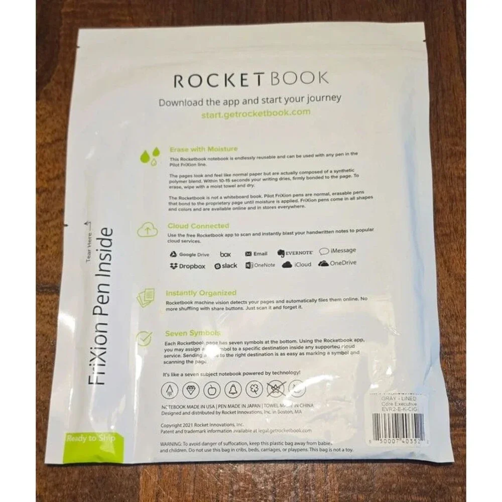 Rocketbook Core Executive Reusable Smart Notebook Gray Lined w FriXion Pen NEW